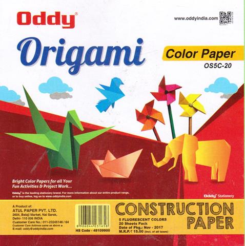 Oddy Origami Color Paper OS5C-20 (5 Colors 20 Sheets)