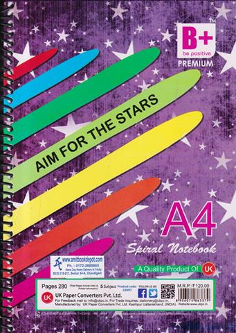 Be Positive 5 Subject A4 Spiral Notebook 300 Pages