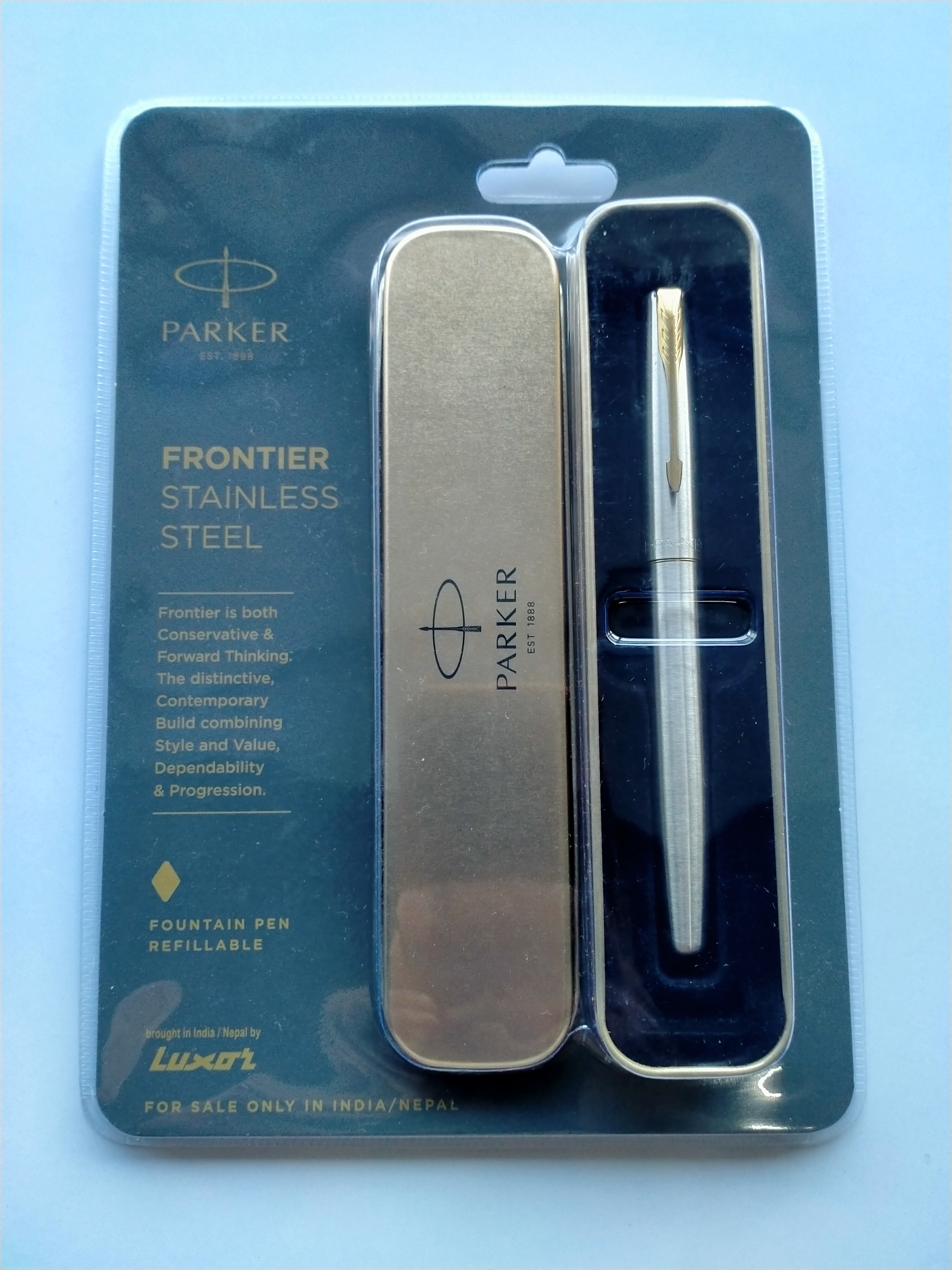 Parker Frontier Stainless Steel Fountain Pen with Gold Clip