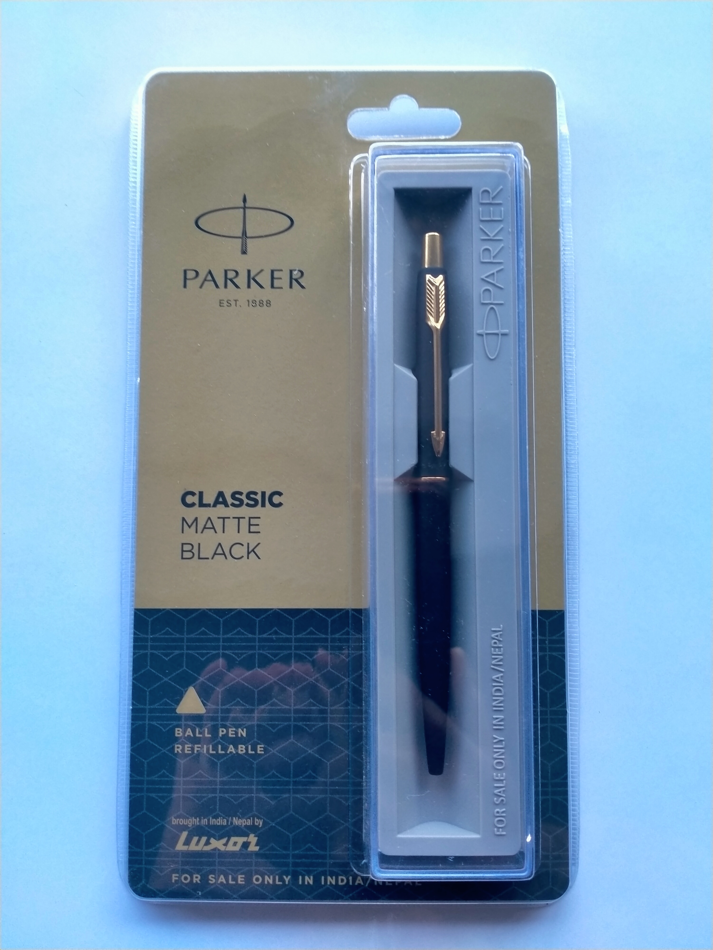 Parker Classic Matte Black Ball Pen with Click Mechanism and Gold Clip